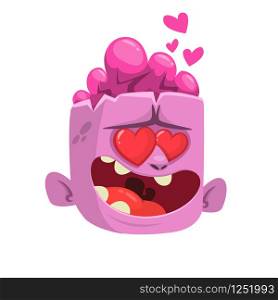 Cartoon pink zombie in love. St. Valentine&rsquo;s Day vector illustration