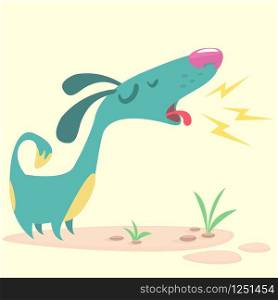 Cartoon Pinscher dog. Vector illustration of barking dog. Blue puppy icon design