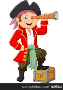 Cartoon pirate looking through binoculars