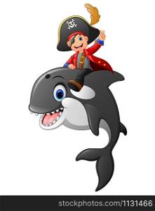 cartoon pirate ride whale illustration
