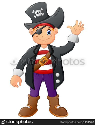 cartoon pirate waving isolated on white background