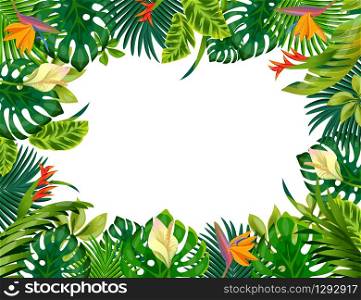 Cartoon plant frame. Liana branches and tropical leaves, game border of plants isolated on white background. Vector illustration jungle game screen closeup with space forest leaf for text. Cartoon plant frame. Liana branches and tropical leaves, game border of plants isolated on white background. Vector jungle game screen with space for text