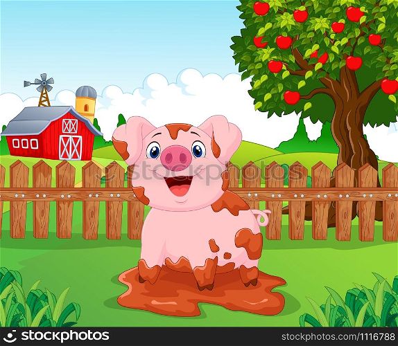 Cartoon play pig slurry n the farm