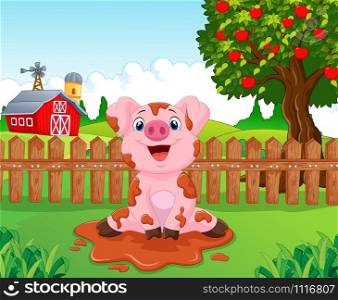 Cartoon play pig slurry n the farm