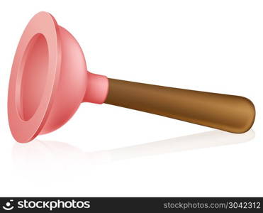Cartoon plunger. An illustration of a cartoon plunger lying on its side with a reflection. . Cartoon plunger
