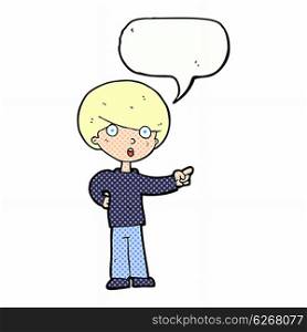 cartoon pointing boy with speech bubble