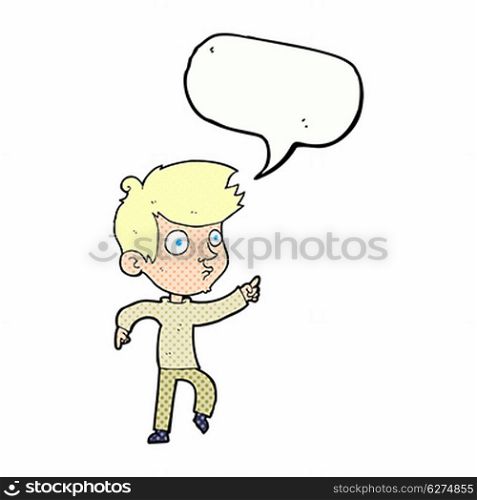 cartoon pointing boy with speech bubble