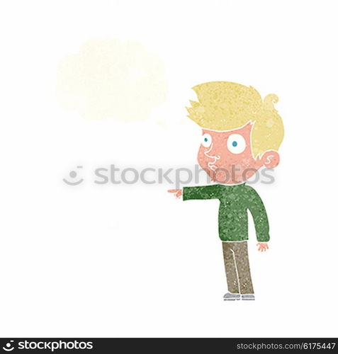 cartoon pointing boy with thought bubble