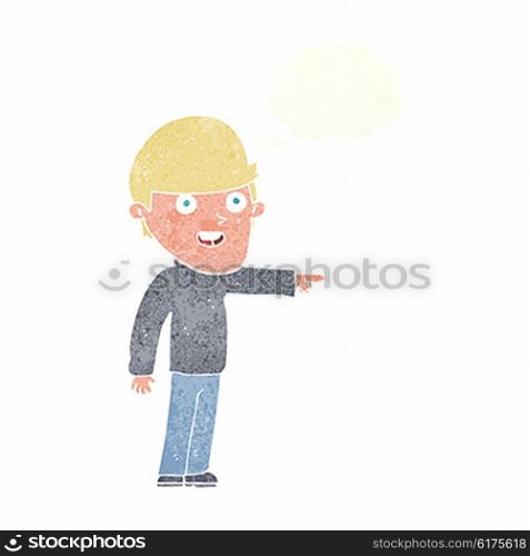 cartoon pointing man with thought bubble