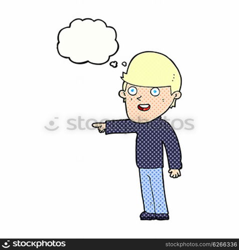 cartoon pointing man with thought bubble