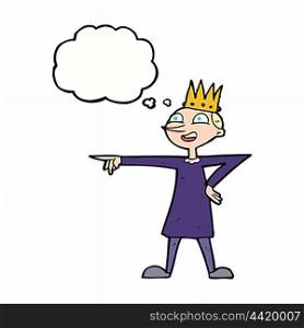 cartoon pointing prince with thought bubble