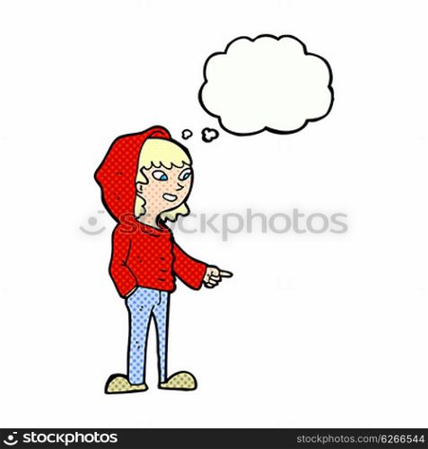 cartoon pointing teenager with thought bubble