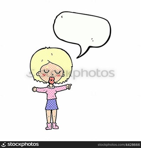 cartoon pointing woman with speech bubble