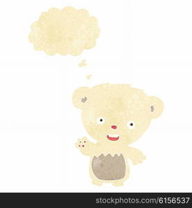 cartoon polar bear cub waving with thought bubble