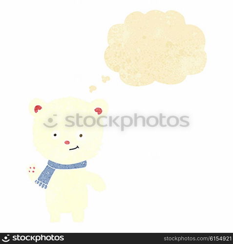 cartoon polar bear waving with thought bubble