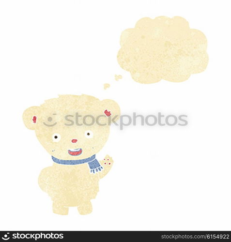 cartoon polar bear waving with thought bubble