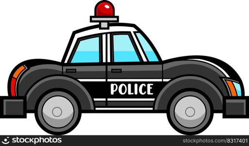 Cartoon Police Car. Vector Hand Drawn Illustration Isolated On Transparent Background