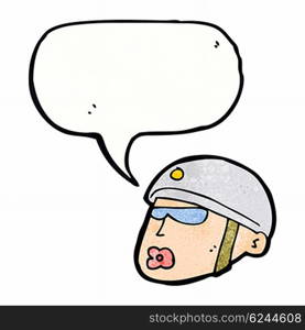 cartoon policeman head with speech bubble