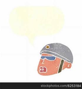 cartoon policeman head with speech bubble