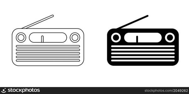 Cartoon portable radio icon with antenne silhouet. Vector pictogram or logo for world radio day. Listen to the radio station. Podcast or broadcasting FM music live concept.