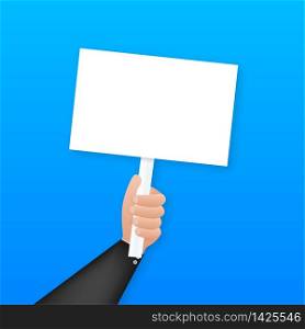 Cartoon poster with hand holding placard for banner design. Banner, Billboard design. Vector stock illustration. Cartoon poster with hand holding placard for banner design. Banner, Billboard design. Vector stock illustration.