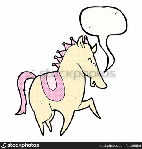 cartoon prancing horse with speech bubble