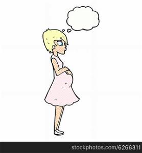 cartoon pregnant woman with thought bubble
