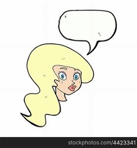 cartoon pretty female face with speech bubble