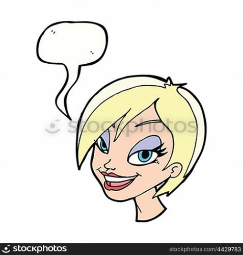 cartoon pretty female face with speech bubble