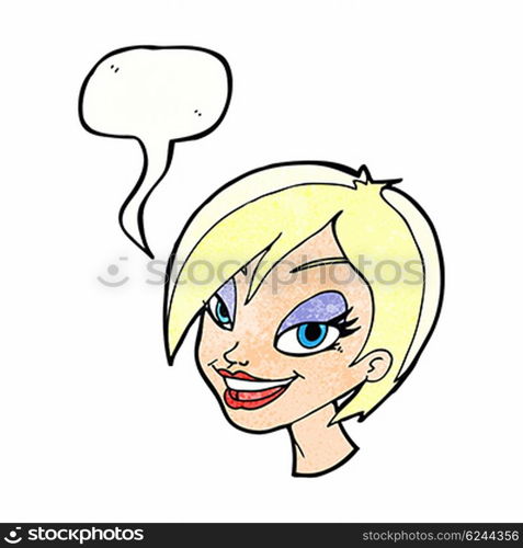 cartoon pretty female face with speech bubble