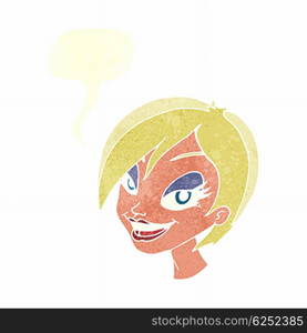 cartoon pretty female face with speech bubble