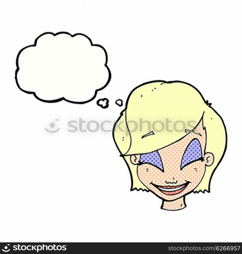 cartoon pretty female face with thought bubble