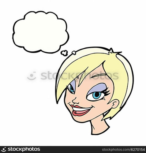 cartoon pretty female face with thought bubble