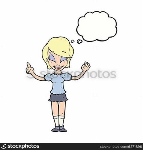 cartoon pretty girl with idea with thought bubble