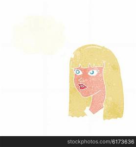 cartoon pretty girl with long hair with thought bubble