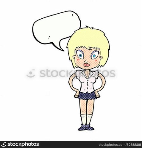 cartoon pretty girl with speech bubble