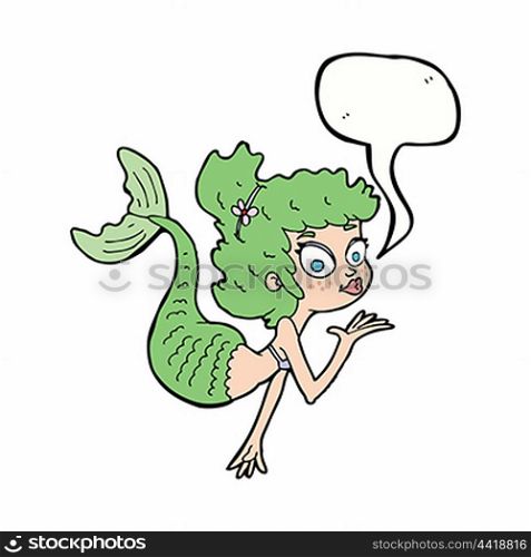 cartoon pretty mermaid with speech bubble