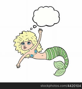 cartoon pretty mermaid with thought bubble