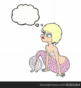 cartoon pretty mermaid with thought bubble