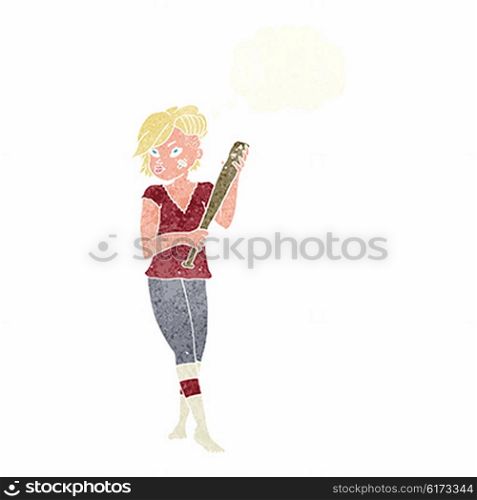 cartoon pretty punk girl with baseball bat with thought bubble