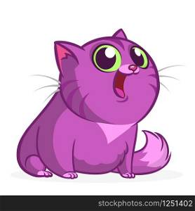 Cartoon pretty purple fat cat. Fat striped cat illustration isolated