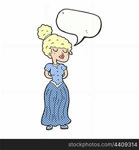 cartoon pretty victorian woman with speech bubble