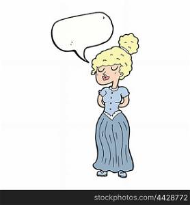 cartoon pretty victorian woman with speech bubble