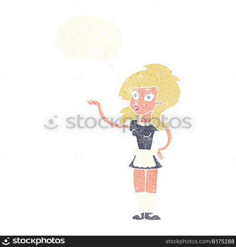 cartoon pretty waitress with thought bubble