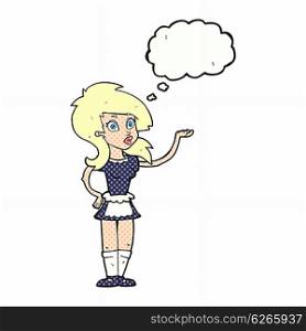 cartoon pretty waitress with thought bubble
