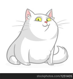 Cartoon pretty white fat cat sitting. Fat cat illustration isolated