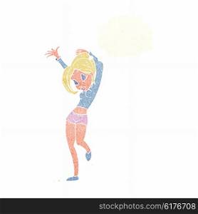 cartoon pretty woman dancing with thought bubble