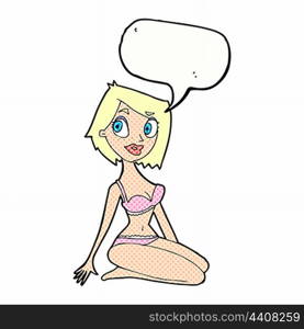 cartoon pretty woman in underwear with speech bubble