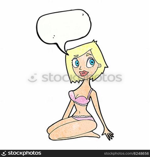 cartoon pretty woman in underwear with speech bubble