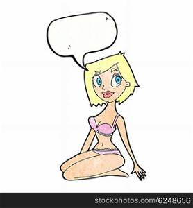 cartoon pretty woman in underwear with speech bubble